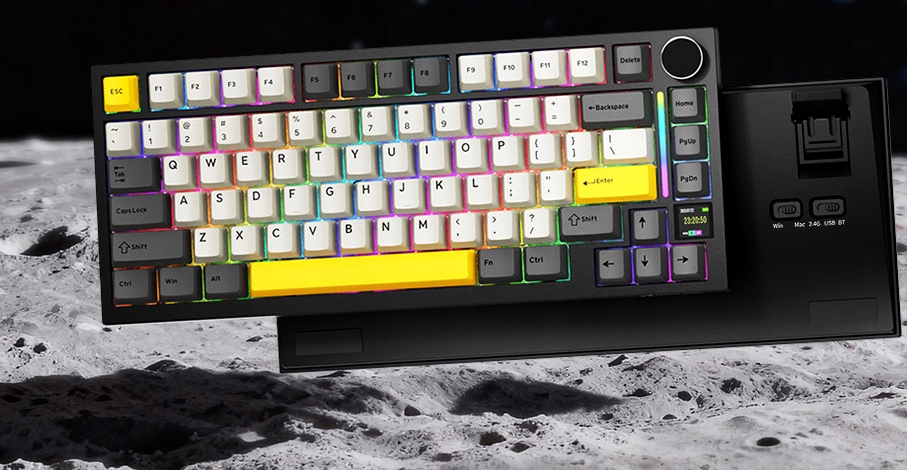 Kolorowy wyświetlacz TFT 0.85 cala oraz pokrętło CNC w klawiaturze Attack Shark X820 ULTRA.